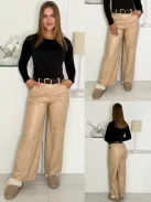 Pantaloni din piele ecologică cu croi drept și curea
