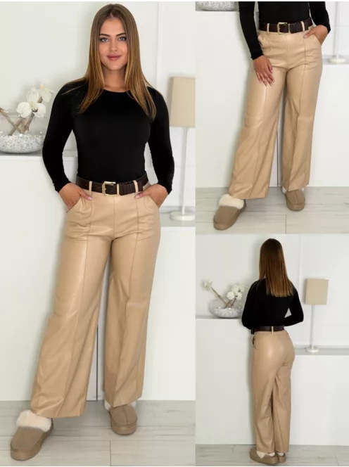Pantaloni din piele ecologică cu croi drept și curea
