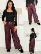 Pantaloni din piele ecologică cu croi drept și curea