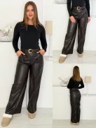 Pantaloni din piele ecologică cu croi drept și curea