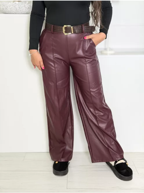 Pantaloni din piele ecologică cu croi drept și curea