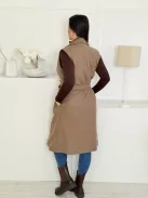 Vestă lungă din stofă, cu cordon