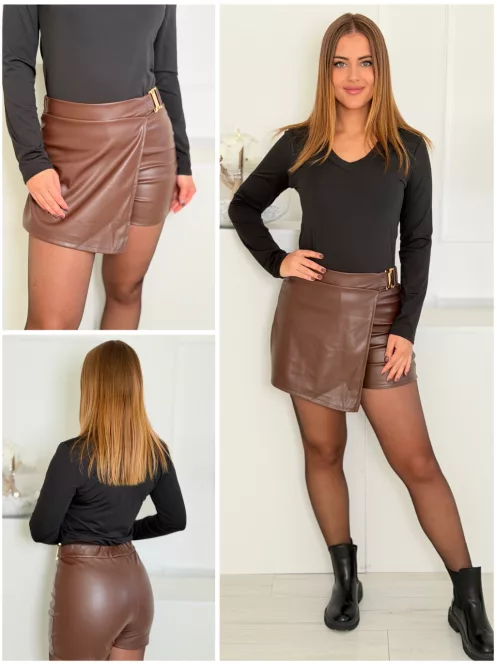 Fustă-pantalon petrecută, din piele ecologică