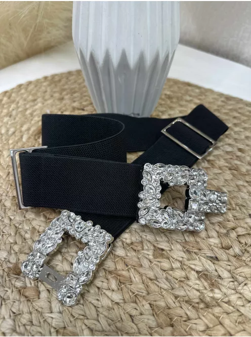 Curea strălucitoare, elastică, cu mărime reglabilă, decorată cu pietre
