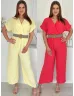   Salopetă lejeră, cu talie elastică, petrecută, din material neelastic, cu curea. (Recomandată pentru mărimile S-L.)