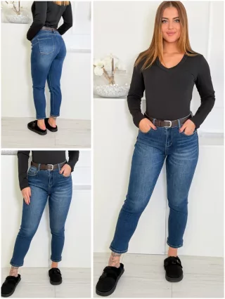 Blugi mom fit extra elastici cu curea