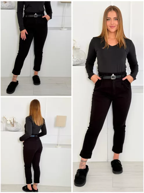 Blugi mom fit cu talie extra înaltă și curea