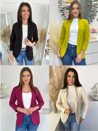   Material elastic, neîntărit, cu buzunare, blazer de primăvară. (Recomandat pentru mărimile S-L.)