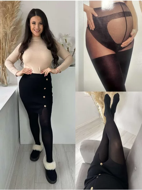 Ciorapi dezvoltați pentru femeile însărcinate, cu o structură specială în zona abdomenului pentru susținerea burticii, confecționați dintr-un fir de Lycra Satin Sheers extrem de elastic.