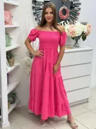 Rochie maxi lejeră cu volane și bust elastic