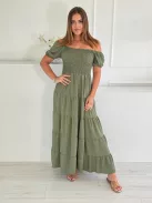 Rochie maxi lejeră cu volane și bust elastic