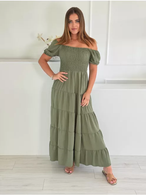 Rochie maxi lejeră cu volane și bust elastic