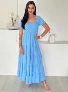 Rochie maxi lejeră cu volane și bust elastic