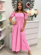 Rochie maxi lejeră cu volane și bust elastic