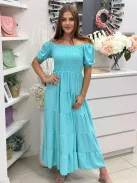 Rochie maxi lejeră cu volane și bust elastic
