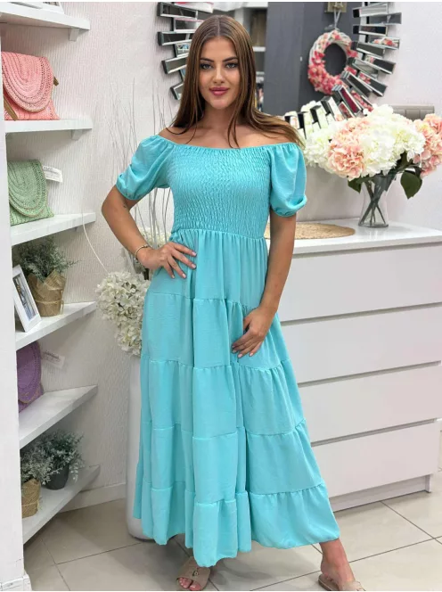 Rochie maxi lejeră cu volane și bust elastic