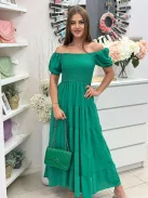 Rochie maxi lejeră cu volane și bust elastic