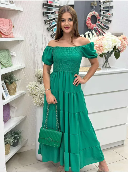 Rochie maxi lejeră cu volane și bust elastic