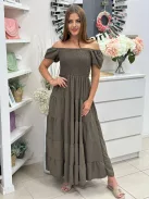 Rochie maxi lejeră cu volane și bust elastic