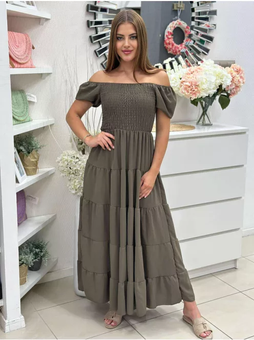 Rochie maxi lejeră cu volane și bust elastic