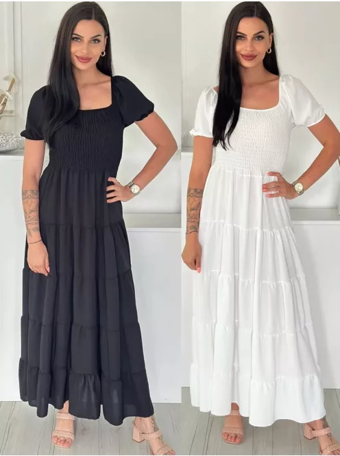 Rochie maxi lejeră cu volane și bust elastic