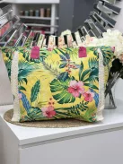 Geantă shopper mare de vară, din pânză, cu imprimeu și fermoar