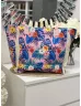   Geantă shopper mare de vară, din pânză, cu imprimeu și fermoar