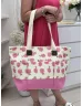   Geantă shopper mare de vară, din papură, cu imprimeu și fermoar. Dimensiuni: 57 x 40 x 17 cm.