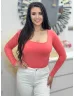   Top basic extra elastic, cu strat dublu de material în zona bustului și decolteu rotund. (Recomandat pentru mărimile S-L.)