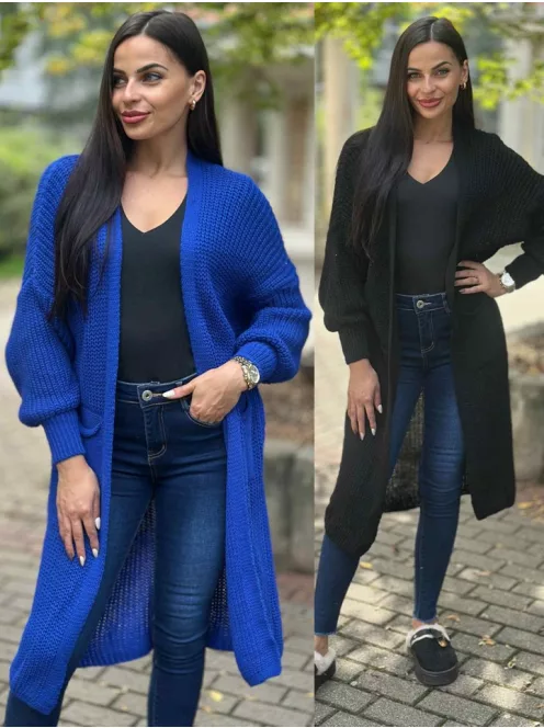 Cardigan tricotat lung cu buzunare