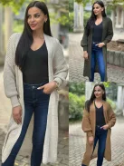 Cardigan tricotat lung cu buzunare