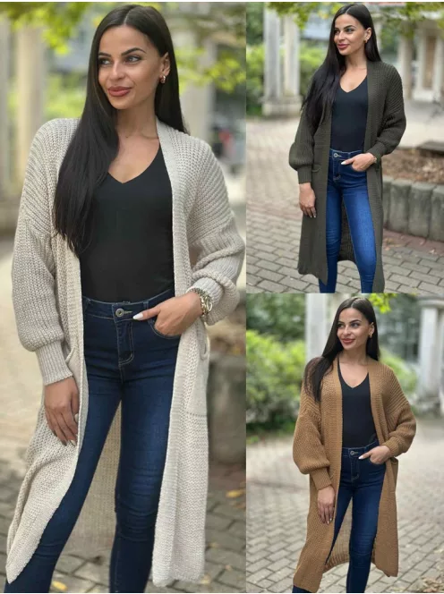Cardigan tricotat lung cu buzunare