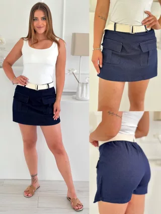 Fustă-pantalon extra elastică, cu aspect de denim