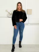 Haină din blană artificială cu decolteu rotund