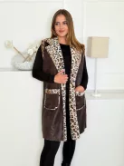 Vestă din imitație de piele întoarsă cu blăniță pufoasă