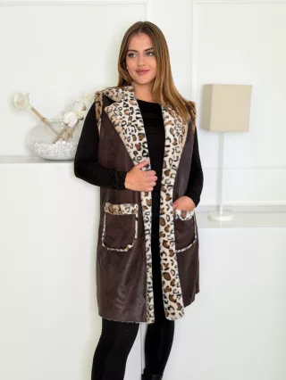   Vestă din imitație de piele întoarsă cu blăniță pufoasă