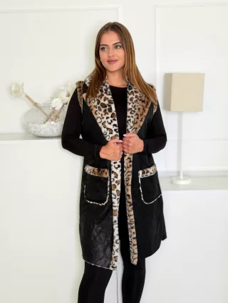   Vestă din imitație de piele întoarsă cu blăniță pufoasă