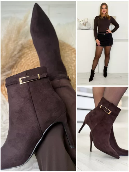 Botine cu toc cui și aspect de piele întoarsă